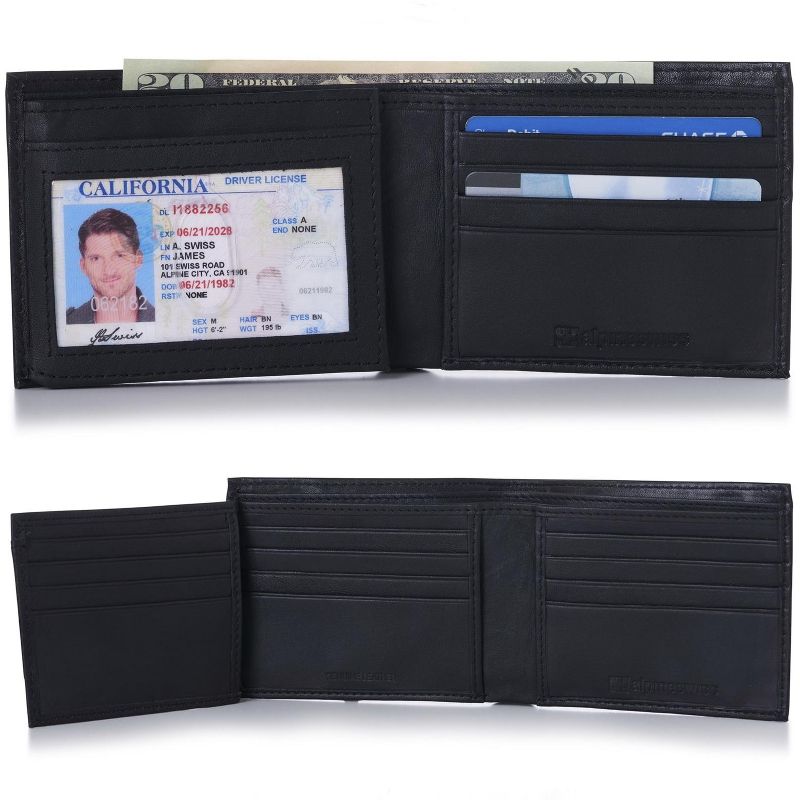 Alpine Swiss Mens Wallet Trifold Bifold Billfolds to choose from Genuine Leather Comes in Gift Bag, 1 of 10