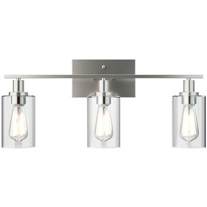 Costway 3-Light Wall Sconce Modern Bathroom Vanity Light Fixtures w/ Clear Glass Shade, 1 of 11