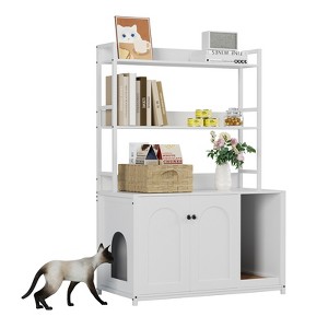 Cat Litter Box Enclosure with Shelves and Doors, 52'' Litter Box Enclosure Furniture for Most Litter Box, Hidden Kitty Litter Box Cabinet - 1 of 1
