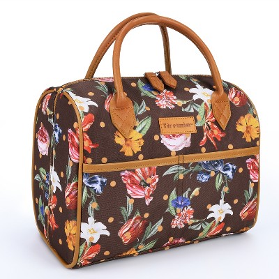 Tirrinia Insulated Lunch Tote Bag for Women, Fashionable Lunch Box for Men, Reusable Large Cooler Lunch Bag for Working/Picnic - Brown Floral