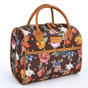 Tirrinia Insulated Lunch Tote Bag for Women, Fashionable Lunch Box for Men, Reusable Large Cooler Lunch Bag for Working/Picnic - Brown Floral - 1 of 4