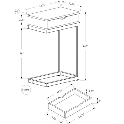 Brown and Black Rectangular Wood Metal C-Shaped Side Table with Storage