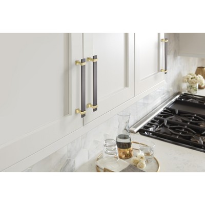 Black Chrome and Brushed Gold Bar Cabinet Pull with Mounting Hardware