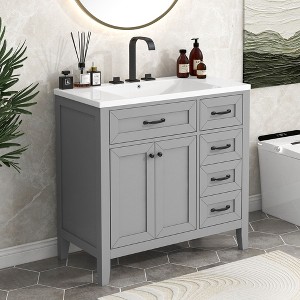 Okak 36 Inch Bathroom Vanity with Sink Combo/without Sink, Bathroom Vanity Cabinet with Drawers and Solid Frame for Bathroom - 1 of 4
