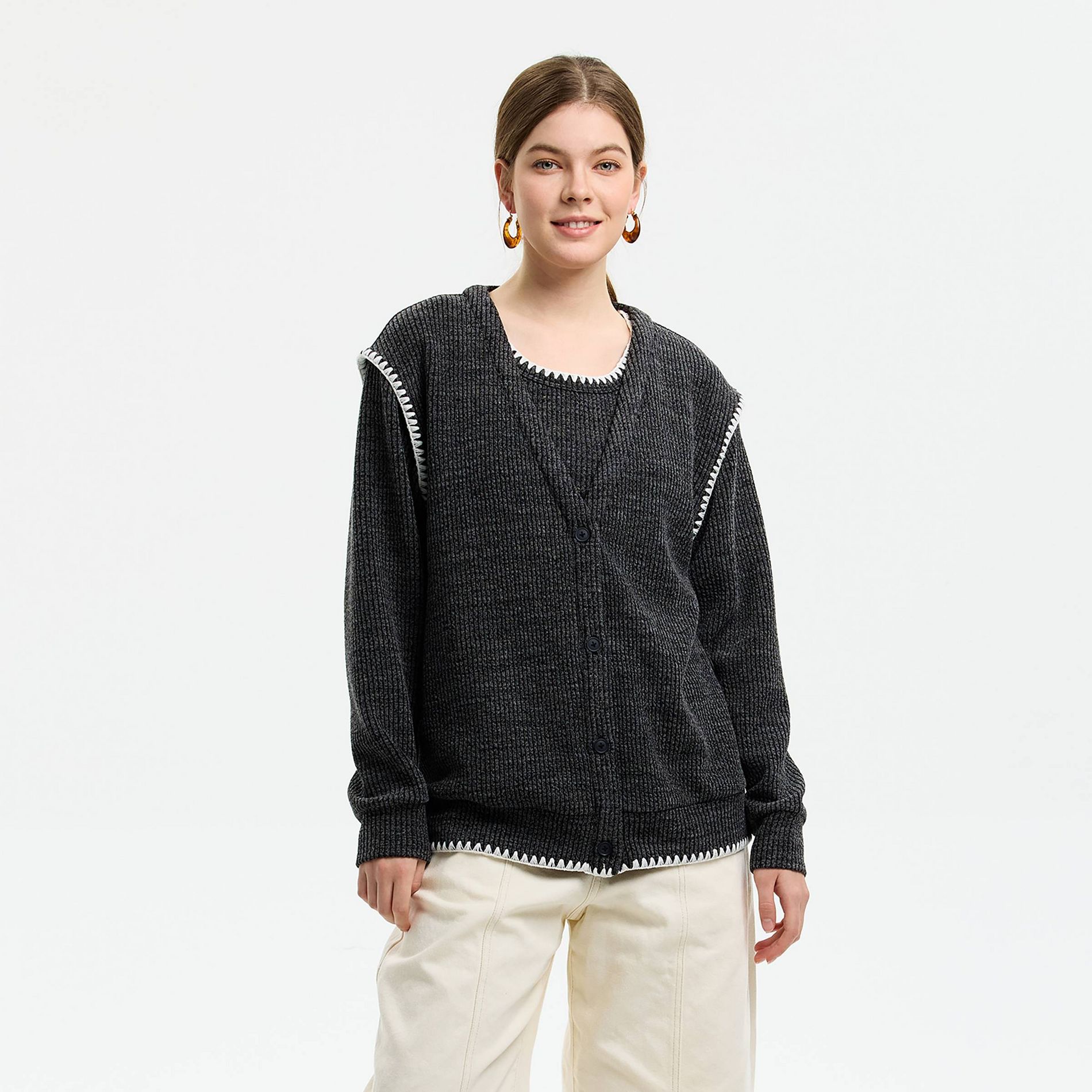 Women's Whipstitch Detail Cardigan Sweater - Universal Thread™