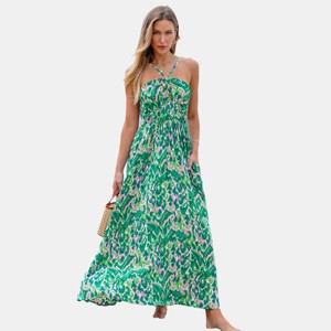 Women's Abstract Print Ruched Cutout Maxi Dress - Cupshe - 1 of 4