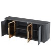 INFURNIC Decorative Storage Cabinets 64-Inch Wavy TV Stand Sideboard with Vertical Stripes and Tempered Glass, Black, 64"*15"*24" - 4 of 4
