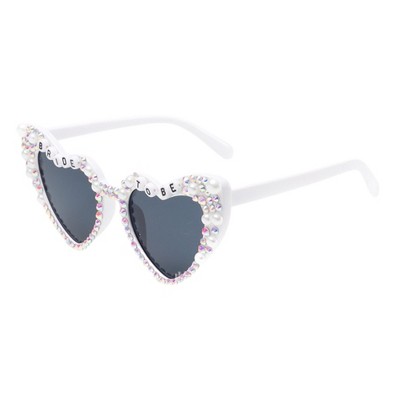 Anna-Kaci Heart-Shaped Bride to Be Sunglasses with Rhinestone and Pearl Embellishments