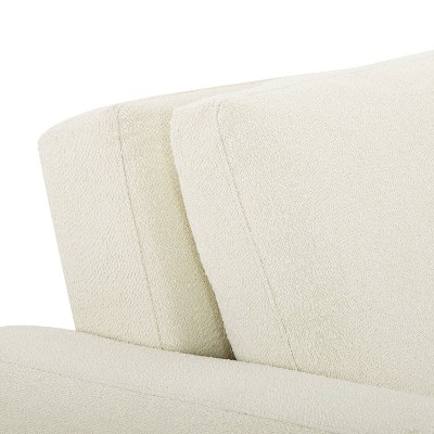 Ivory Boucle Full Size Convertible Sleeper Sofa with Wood Legs