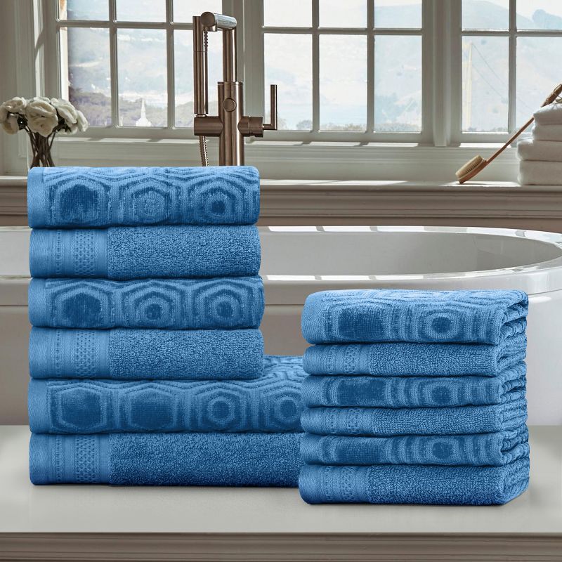 Modern Combed Cotton Honeycomb Jacquard and Solid Plush Towel Set by Blue Nile Mills, 2 of 7