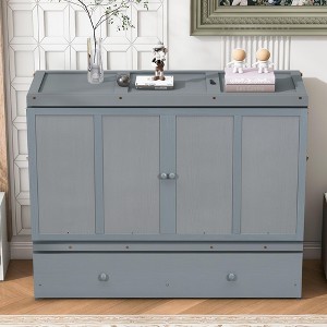 Full/Queen Murphy Bed, Wooden Murphy Bed Frame with Large Drawers, Chest Cabinet Bed with USB Ports - 1 of 4