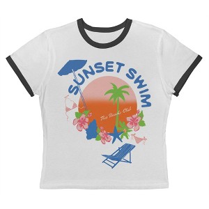 Rerun Island Women's Sunset Swim Beach Short Sleeve Graphic Cotton Retro Vintage Ranger Baby Tee - White Caviar L - 1 of 4
