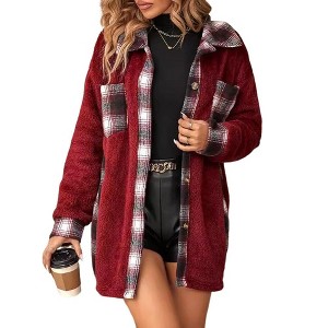 Clearlove Women's Geometric-Contrast Plush Fleece Jacket with Brushed Interior Weather-Ready Layered Comfort - 1 of 4