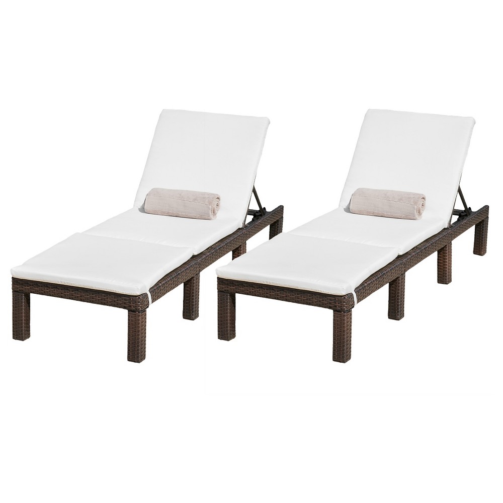 Photos - Garden Furniture Jamaica Set of 2 Wicker Patio Chaise Lounge with Cushion - Brown - Christopher Knight Home: Weather-Resistant, Metal Frame