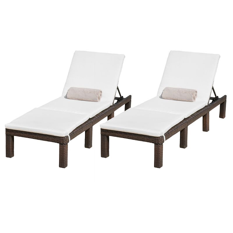 Jamaica Set of 2 Wicker Patio Chaise Lounge with Cushion - Brown - Christopher Knight Home, 1 of 6