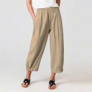 Linen Pants Women Wide Leg Palazzo Summer Flowy Pants Beach Vacation Clothes Elastic Waist Travel Trousers with Pockets - 1 of 3
