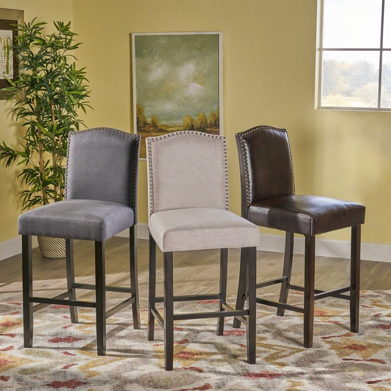 Set of 2 Darren Contemporary Upholstered Counter Height Barstools with Nailhead Trim - Christopher Knight Home, 4 of 12