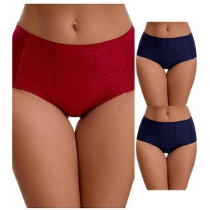 INSPIRE CHIC Women's Floral Lace Breathable Comfortable Mid Rise Underwear Briefs 3 Packs - 1 of 4