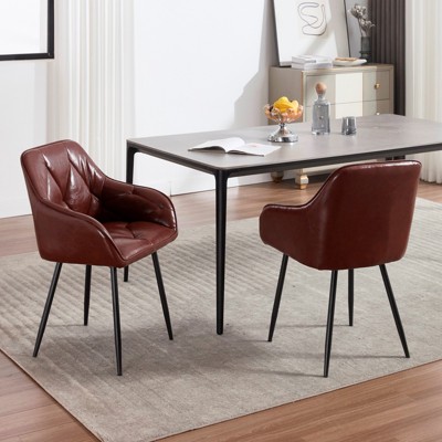 FONTOI Upholstered Dining Chairs Set of 2, Vintage Kitchen Chairs with Armrests, Easy to Assemble&Clean, for Living Room, Brown, 20.47"*33.85"*21.25"