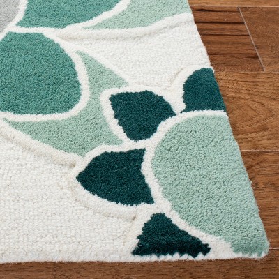 Ivory and Green Floral Hand-Tufted Wool Kids Runner Rug