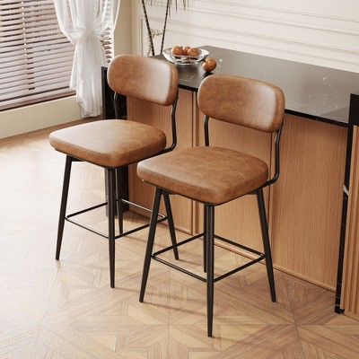 Sapphtopaz 360 °Rotating Bar Stools Upholstered High Chair with Backrest and Footrest Counter Height Barstools Set of 2 for Kitchen Island