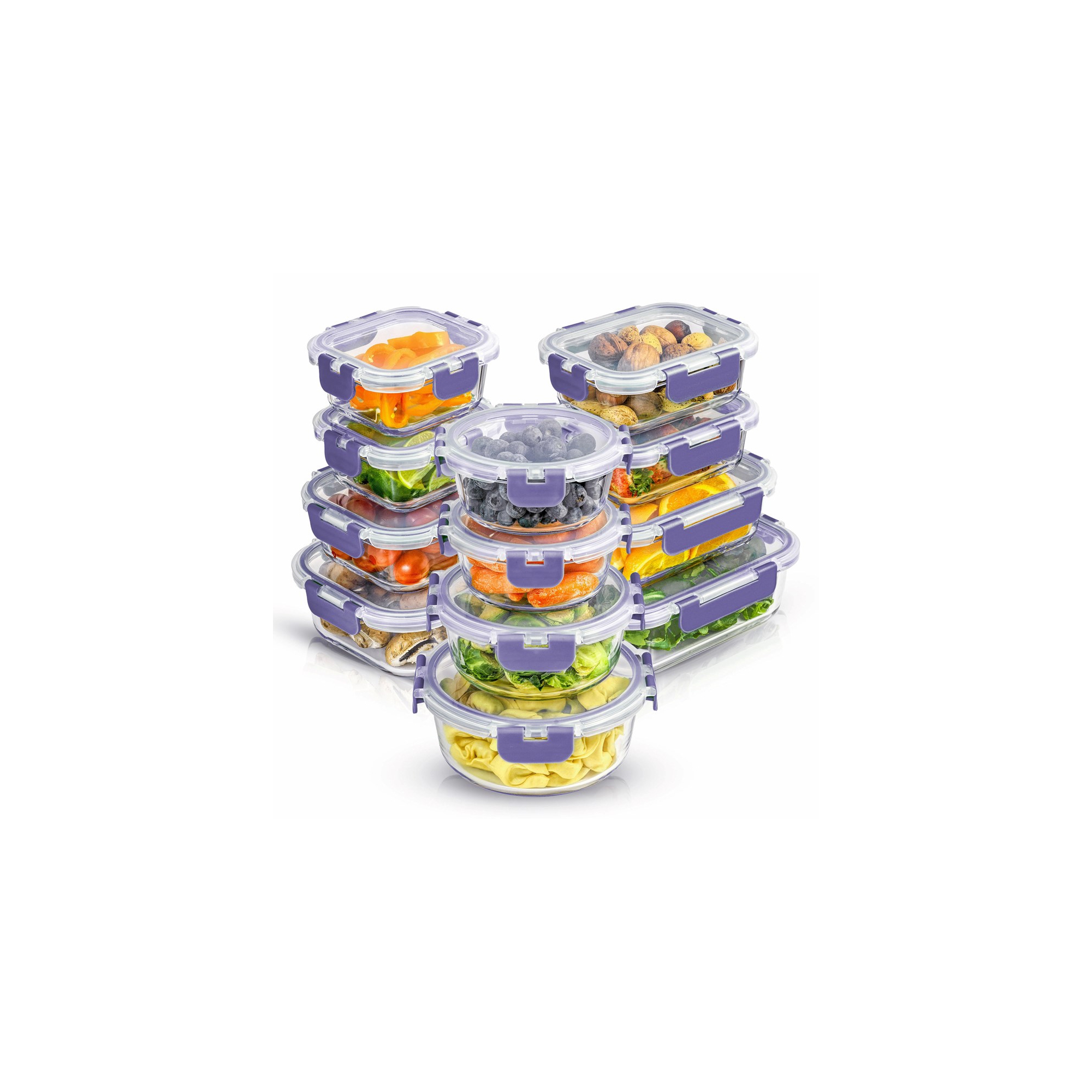 JoyFul by JoyJolt 24 Piece Glass Storage Containers with Leakproof Lids Set - Purple