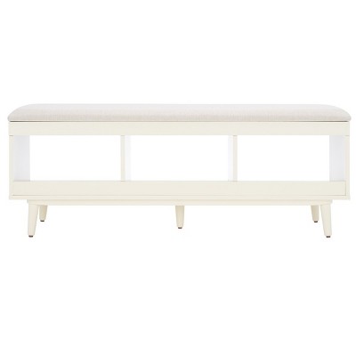 Nordic Natural Acacia Bench with Linen Cushion and Open Shelves
