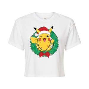 Women's - Pokémon - Pikachu Lights Wreath Cropped Graphic T-Shirt - 1 of 4