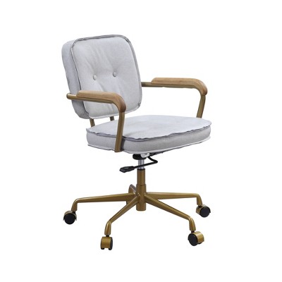 Sapphtopaz Retro Office Chair with Wheels Tufted Leather Upholstered Adjustable Height Swivel Chair with Sturdy Base & Armrests for Home Office