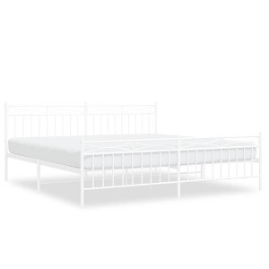 vidaXL King Metal Bed Frames with Headboard, Under Bed Storage, Noise Free, White, No Mattress - 1 of 4