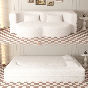 Yukimo 78" Full Size Convertible Floor Sofa Bed - Plush Corduroy Foam-Filled Sleeper Sofa, No Assembly Required for Living Room/Dorm/RV - 1 of 4