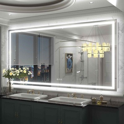 Apmir Super Bright Front & Back LED Lighted Anti-Fog Tempered Glass Bathroom/Vanity Mirror with ETL & 3-Year Warranty
