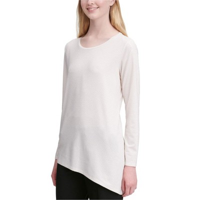 Calvin Klein Womens Textured Asymmetrical Pullover Blouse