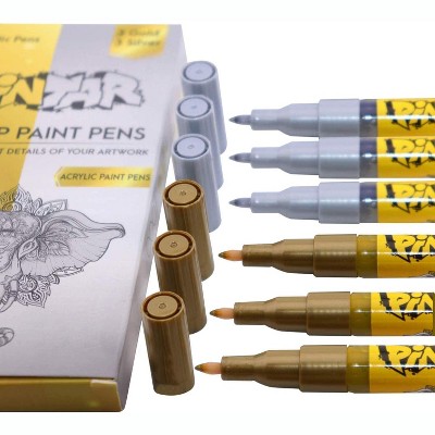 Pintar Art Supply Premium Acrylic Paint Gold and Silver 6-Pack Pens