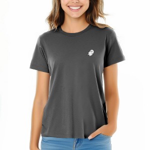 Dalix Ghost Embroidered Cotton Relaxed Fit Short Sleeve Crewneck Tee Shirt Women - 1 of 4