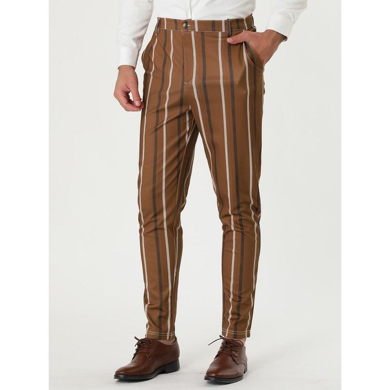 Lars Amadeus Men's Casual Striped Slim Fit Flat Front Contrast Color Skinny Trousers, 2 of 7