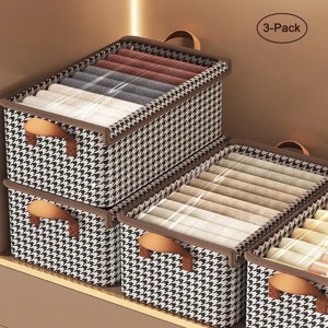 Racxily 3 Pack Fabric Storage Bins with Lids, Wardrobe Storage Organiser, Stackable Storage Bin, Foldable Storage Baskets with Handle - 1 of 4