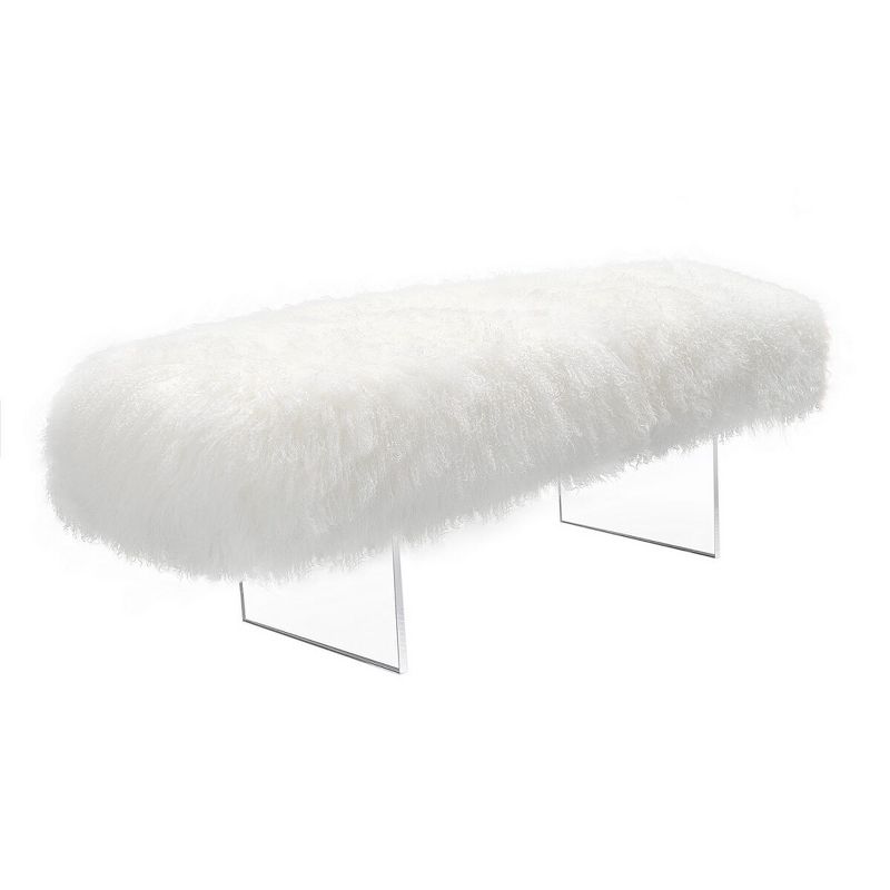 Lilliana 50'' White Genuine Sheepskin Modern Bench with Acrylic Legs