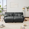 Chenille 2 Seater sofa with 2 Lumbar pillows and 2 throw pillows , Upholstered Wide Arm Sofa with 2 Ottomans,Chenille Light coffee - 2 of 4