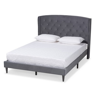 Joanna Velvet Fabric Upholstered and Wood Platform Bed - Baxton Studio