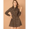 Allegra K Women's Vintage Check Plaid Ruffle Neck Button Down Long Sleeve A-Line Dress - 3 of 4