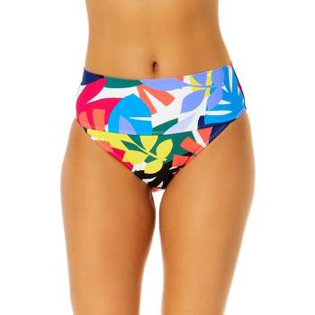 Anne Cole Women's Tropic Stamp Banded Mid Rise Bikini Swim Bottom