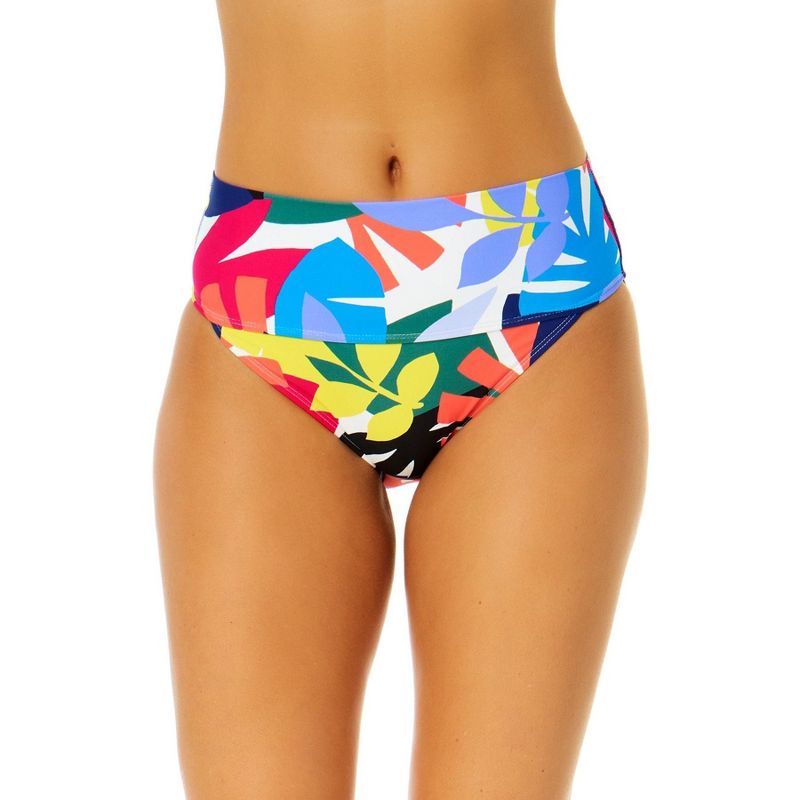 Anne Cole Women's Tropic Stamp Banded Mid Rise Bikini Swim Bottom, 1 of 5