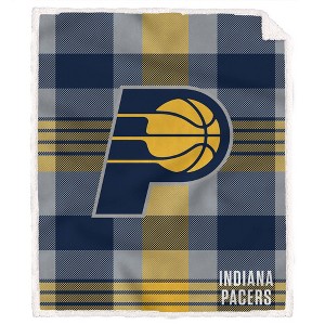 NBA Indiana Pacers Plaid Steel Royal Plush Faux Shearling Blanket - 1 of 1