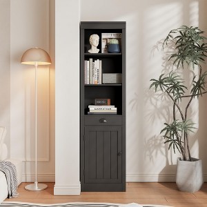 71 inch Tall Bookcase with Drawers & Doors, 3-Tier Open Bookshelf with Adjustable Shelves, Narrow Storage Cabinet for Living Room, Office, Bedroom - 1 of 4