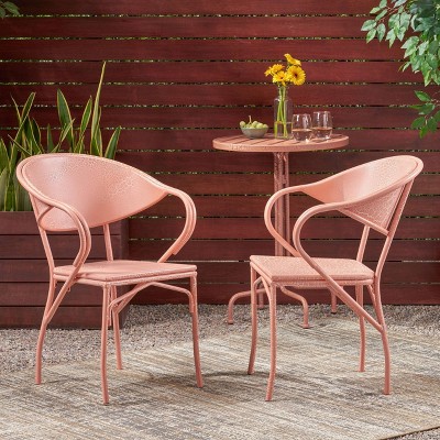 Palm Desert Set of 2 Iron Modern Dining Chairs - Crackle Coral - Christopher Knight Home