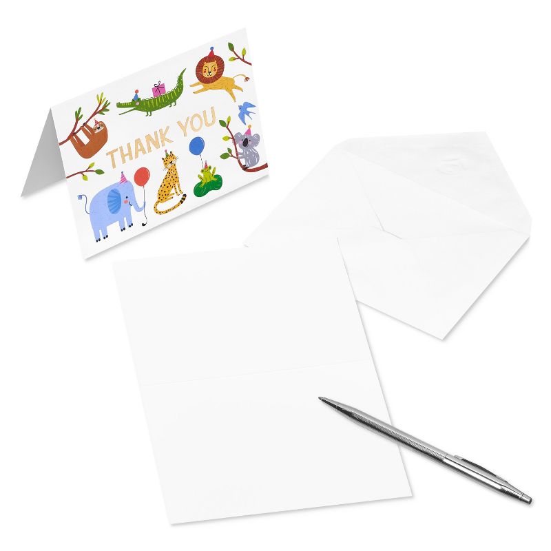 10ct Thank You Animals with Party Hats Cards, 3 of 7
