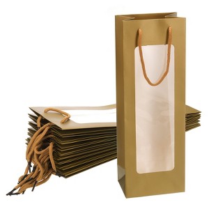 Unique Bargains Paper Sturdy Reusable Fashionable Wine Gift Bags with Rope Handles 4.92"x3.35"x14.2" - 1 of 4