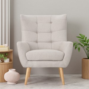 Polyester Mid-Century Modern Tufted Back Club Chair with Rubberwood Legs - 1 of 4