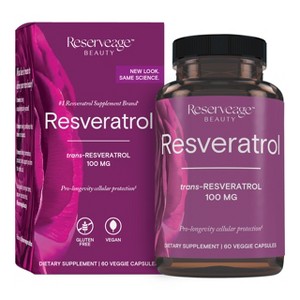 Reserveage Beauty, Resveratrol 100 mg, Antioxidant Supplement for Heart and Cellular Health, Supports Healthy Aging, Paleo, Keto, 60 Capsules - 1 of 4